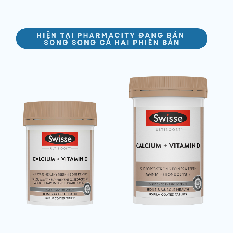 Viên uống SWISSE Ultiboost Calcium + Vitamin D giúp hỗ trợ giảm nguy cơ loãng xương (Hộp 90 viên)