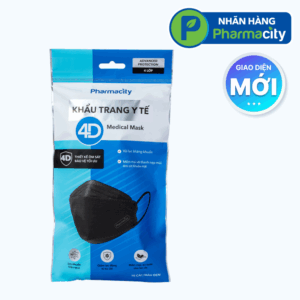 Khẩu trang y tế 4D Pharmacity (Gói 10 cái) màu đen - 4 lớp