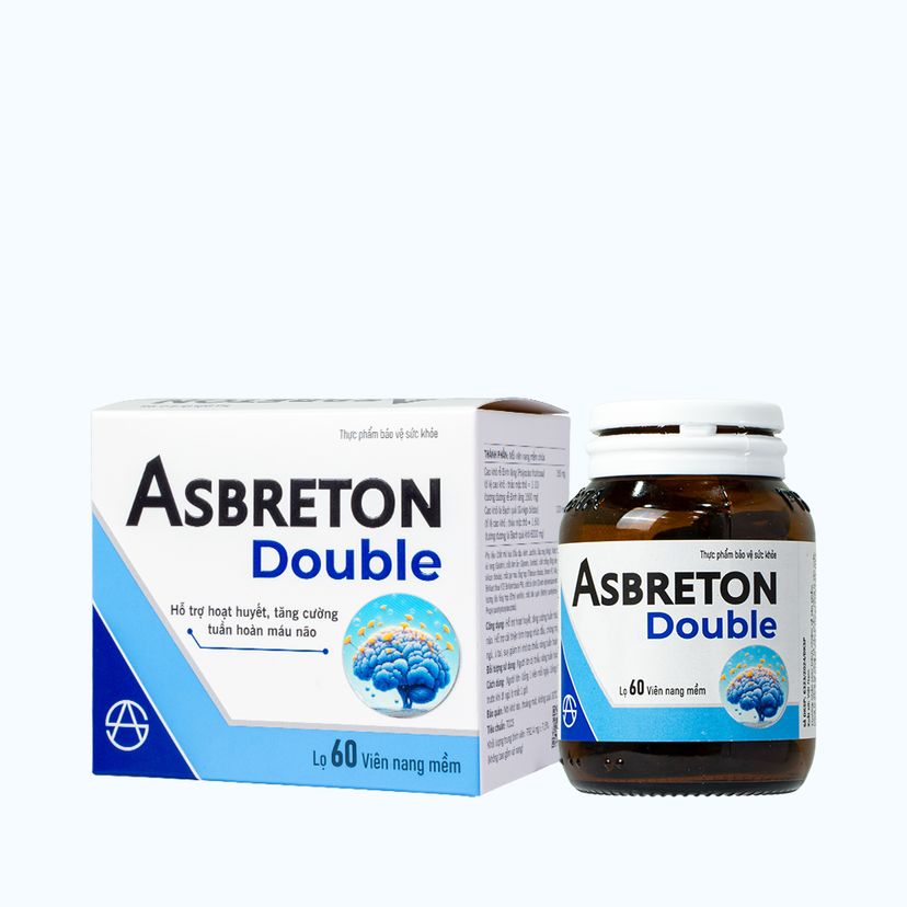 Thực phẩm bảo vệ sức khỏe Asbreton double hỗ trợ hoạt huyết, tăng cường tuần hoàn máu não (Hộp 60 viên)
