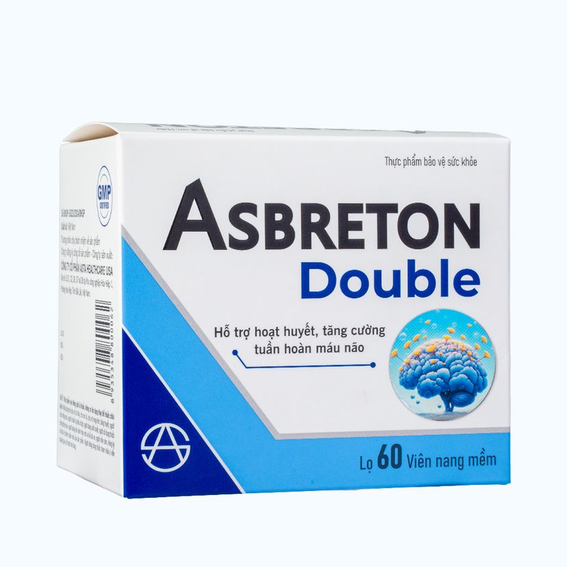 Thực phẩm bảo vệ sức khỏe Asbreton double hỗ trợ hoạt huyết, tăng cường tuần hoàn máu não (Hộp 60 viên)