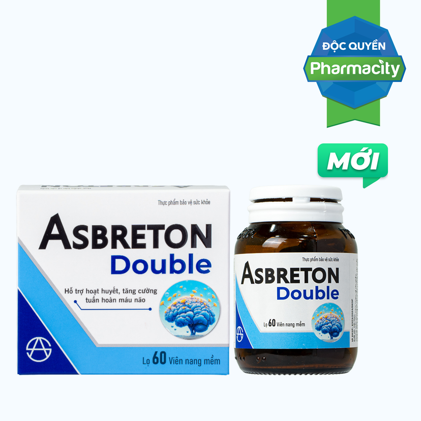 Thực phẩm bảo vệ sức khỏe Asbreton double hỗ trợ hoạt huyết, tăng cường tuần hoàn máu não (Hộp 60 viên)