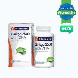 Thực phẩm bảo vệ sức khoẻ VitaHealth Ginkgo 2500 with DHA hỗ trợ tăng cường lưu thông máu não (Hộp 60 viên)