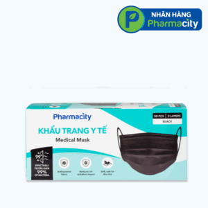 Khẩu trang y tế màu đen Pharmacity (Hộp 50 Cái) - New 2025