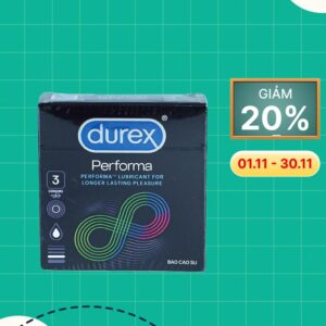 Bao cao su DUREX Performa có gel bôi trơn, kéo dài thời gian quan hệ (hộp 3 cái)