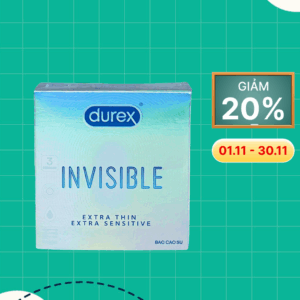 Bao cao su DUREX Invisible Extra Thin Extra Sensitive siêu mỏng, vừa vặn và ôm sát (hộp 3 cái)