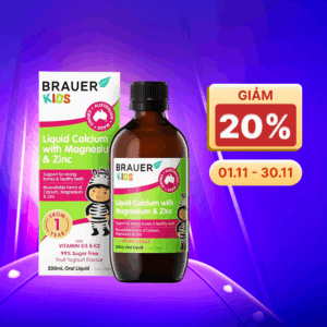 Siro BRAUER Kids Liquid Calcium with Magnesium & Zinc hỗ trợ xương & răng chắc khỏe (200ml)