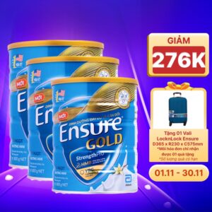 Combo 3 lon Sữa bột dinh dưỡng ENSURE GOLD tăng cường sức khỏe và hệ miễn dịch hương vani ít ngọt (800g)