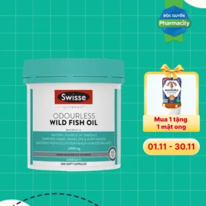 Viên uống dầu cá SWISSE Ultiboost Odourless Wild Fish Oil 1000mg (Hộp 200 viên)