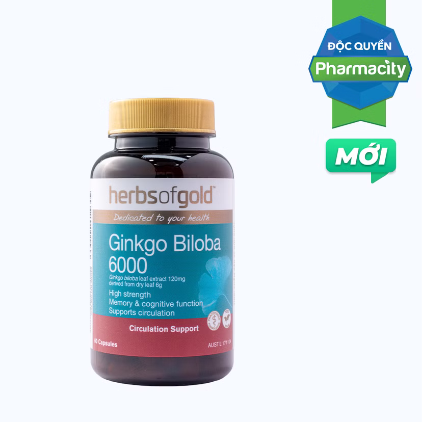 Thực phẩm bảo vệ sức khỏe Herbs of Gold Ginkgo Biloba 6000 (60 viên)