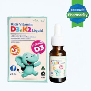 Thực phẩm bảo vệ sức khỏe Vitatree Kids Vitamin D3 & K2 Liquid (Chai 20ml)