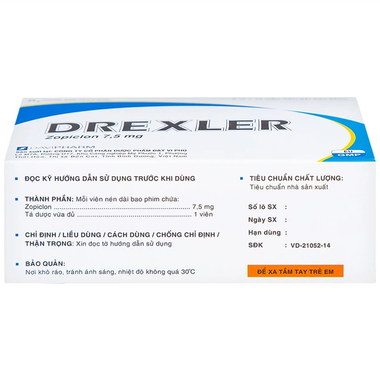 Thuốc Drexler 7,5mg Davipharm điều trị ngắn hạn chứng mất ngủ (6 vỉ x 10 viên)