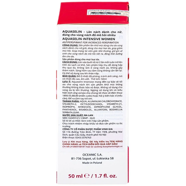 Lăn ngăn mùi Aquaselin Insensitive Women cho nữ hỗ trợ giảm tiết mồ hôi, khử mùi hôi (50ml)