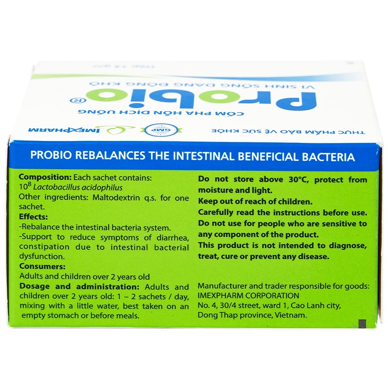 Cốm pha hỗn dịch uống Probio Imexpharm cân bằng hệ vi sinh đường ruột (14 gói)