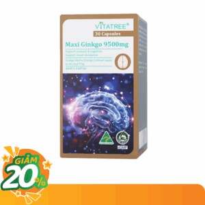 Viên uống Maxi Ginkgo 9500mg Vitatree hỗ trợ tăng cường tuần hoàn máu não (Hộp 30 viên)