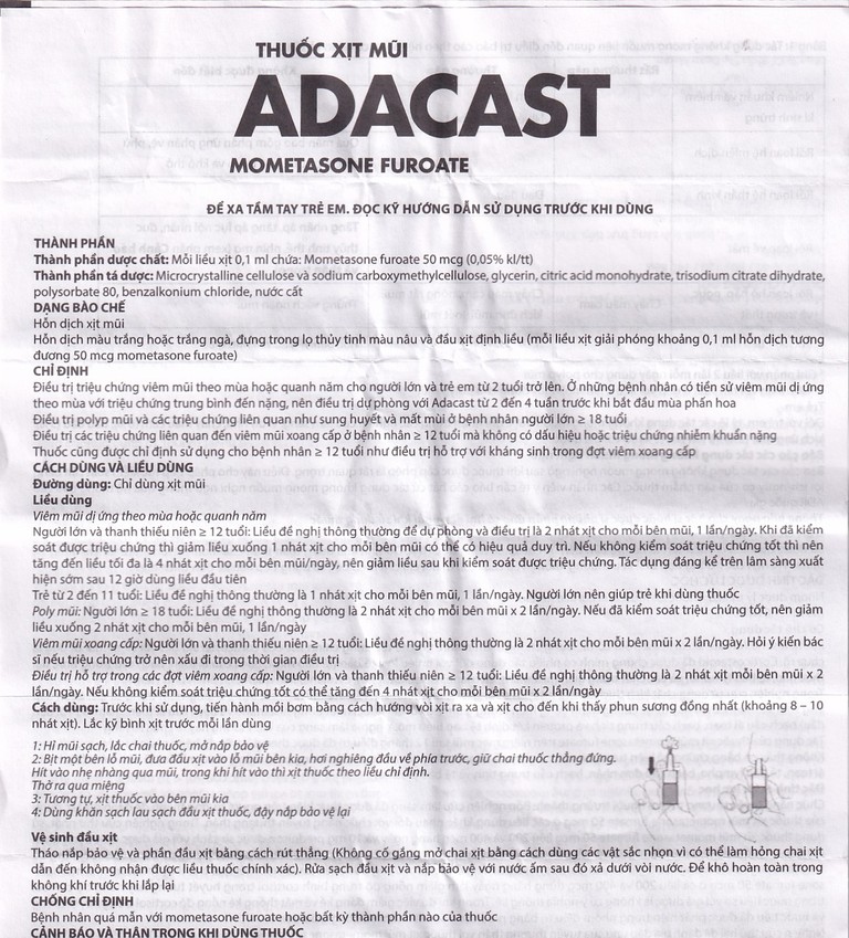 Thuốc xịt mũi Adacast Meraplion điều trị viêm mũi dị ứng, sung huyết và mất mùi, viêm mũi xoang (60 liều)