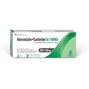 Atorvastatin Ezetimibe 5A Farma 20+10mg là thuốc kết hợp giảm cholesterol (Hộp 3 vỉ x 10 viên)
