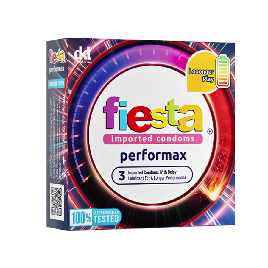Bao Cao Su Fiesta Perfomax (53mm) - Kéo Dài Thời Gian Thời Gian Quan Hệ (Hộp 3 Cái)
