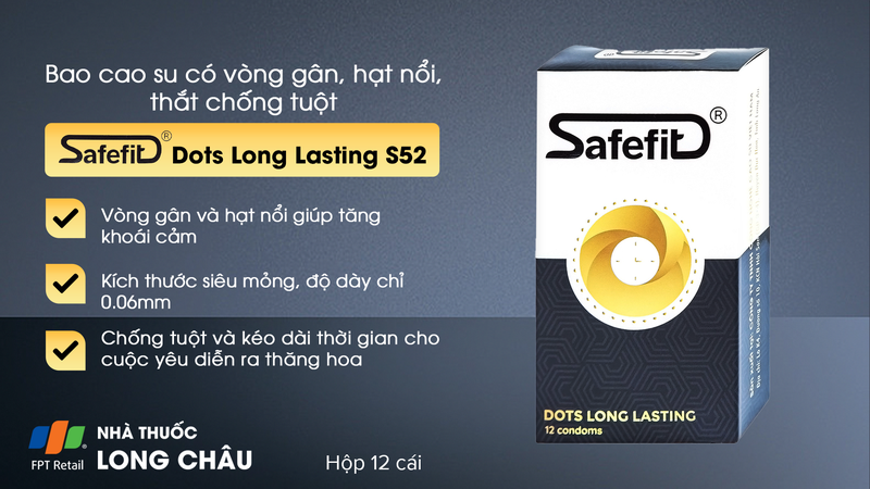 BCS CÓ GAI KÉO DÀI THỜI GIAN S52 SAFEFIT DOTS LONG LASTING HỘP 12 CÁI 2