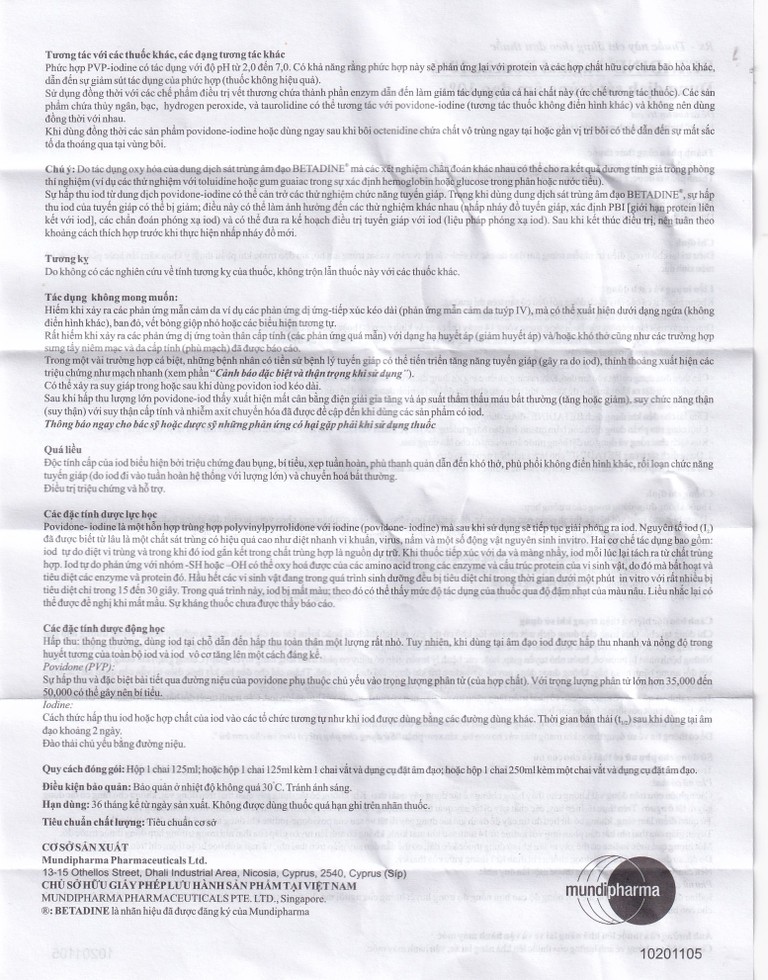 Dung dịch sát trùng âm đạo Betadine điều trị nhiễm trùng âm đạo (125ml)
