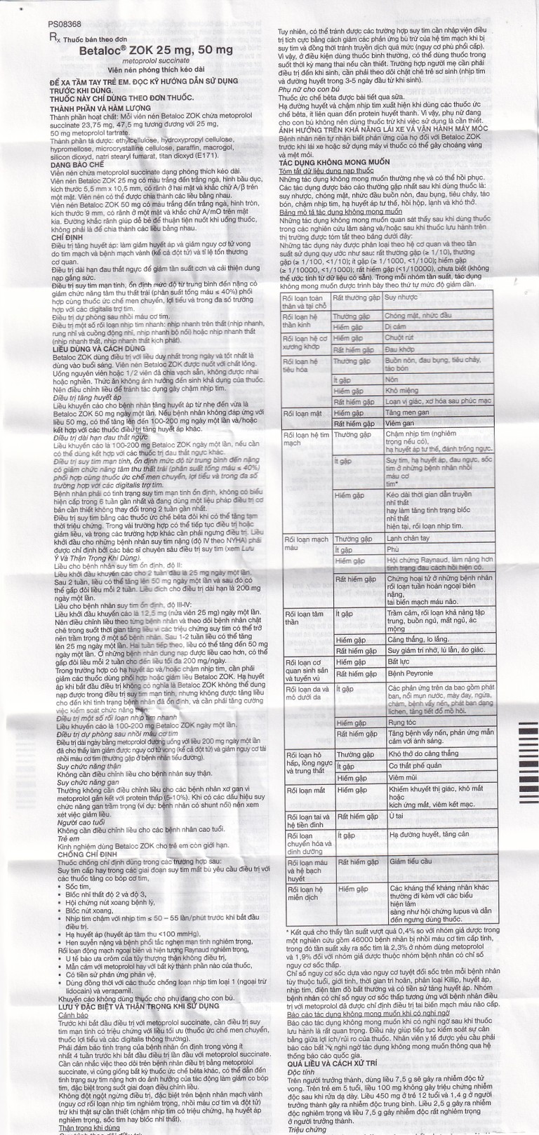 Thuốc Betaloc Zok 25mg AstraZeneca điều trị tăng huyết áp (1 vỉ x 14 viên)