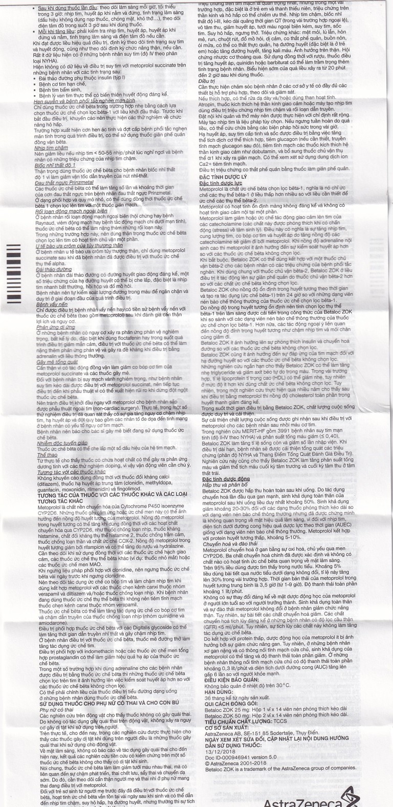 Thuốc Betaloc Zok 25mg AstraZeneca điều trị tăng huyết áp (1 vỉ x 14 viên)