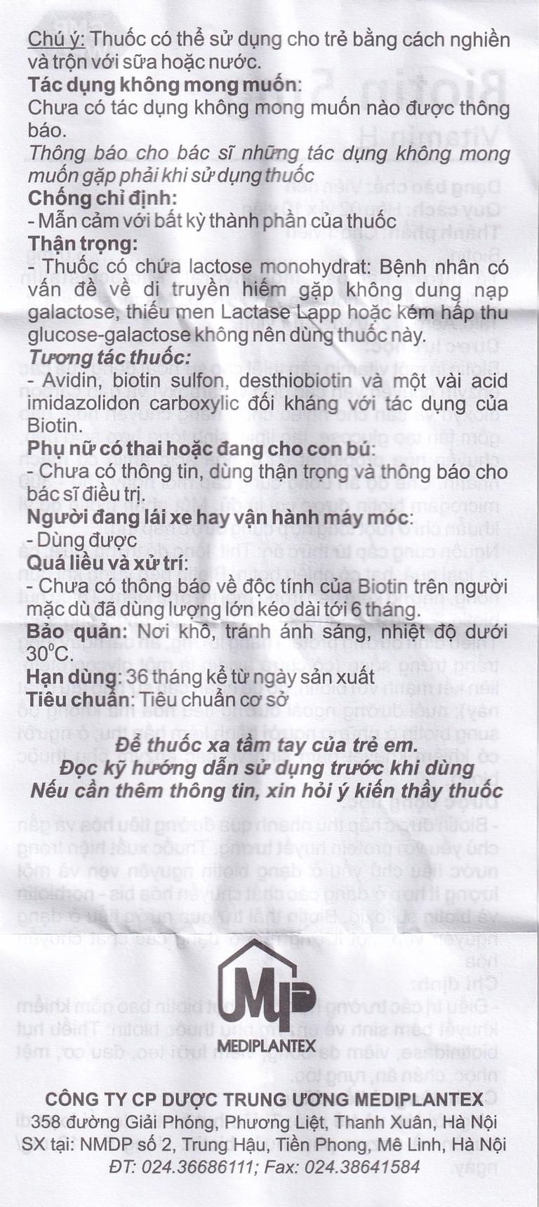 Thuốc Biotin 5mg Mediplantex điều trị thiếu hụt biotin (2 vỉ x 10 viên)