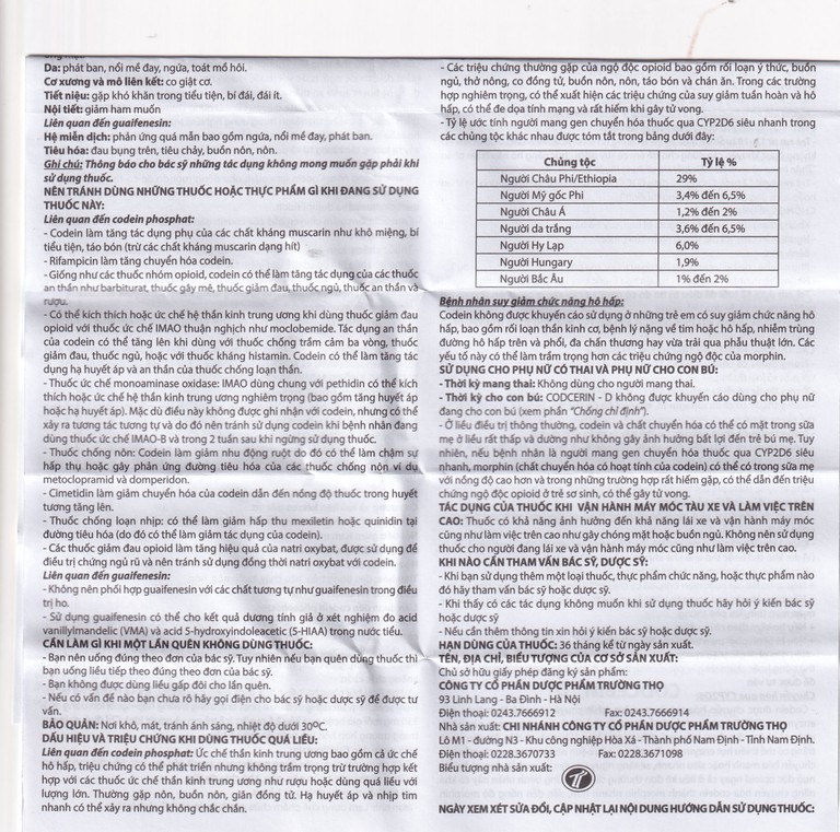 Thuốc CODCERIN-D Trường Thọ điều trị triệu chứng ho khan, ho có đờm, ho do dị ứng (2 vỉ x 10 viên)