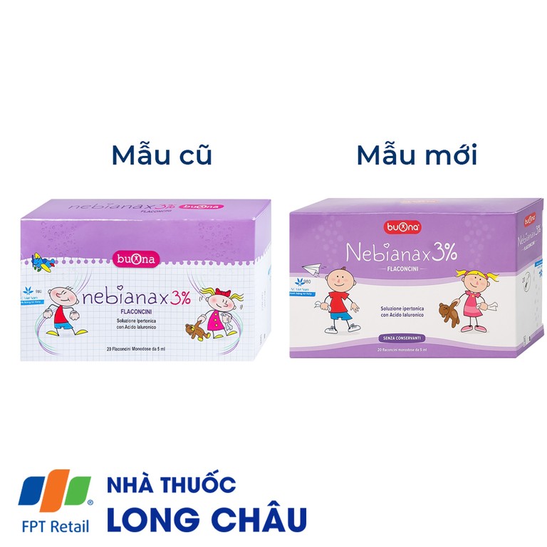 Dung dịch muối ưu trương nhỏ mũi Buona Nebianax 3% làm loãng dịch nhầy ở mũi (20 ống)