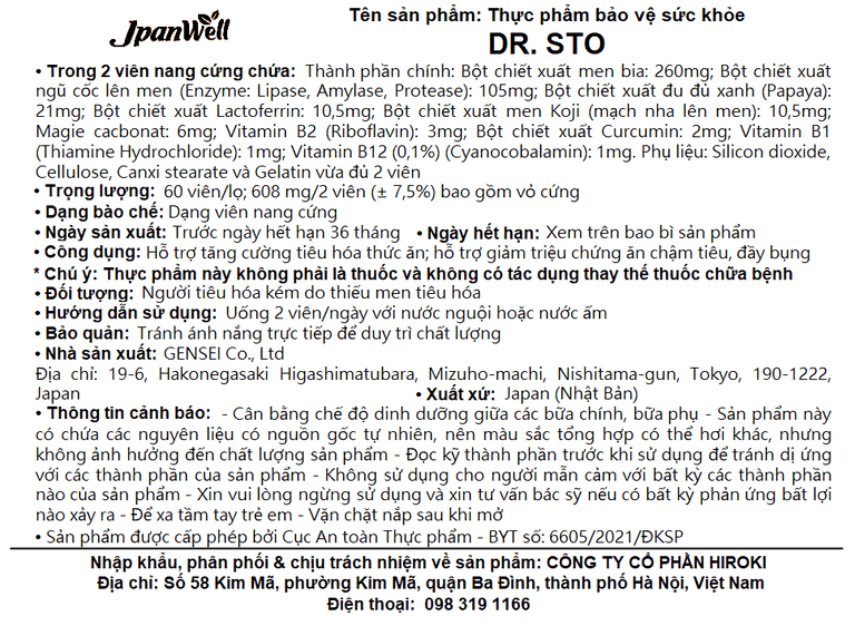 Viên uống hỗ trợ dạ dày Dr.Sto Jpanwell (60 viên)