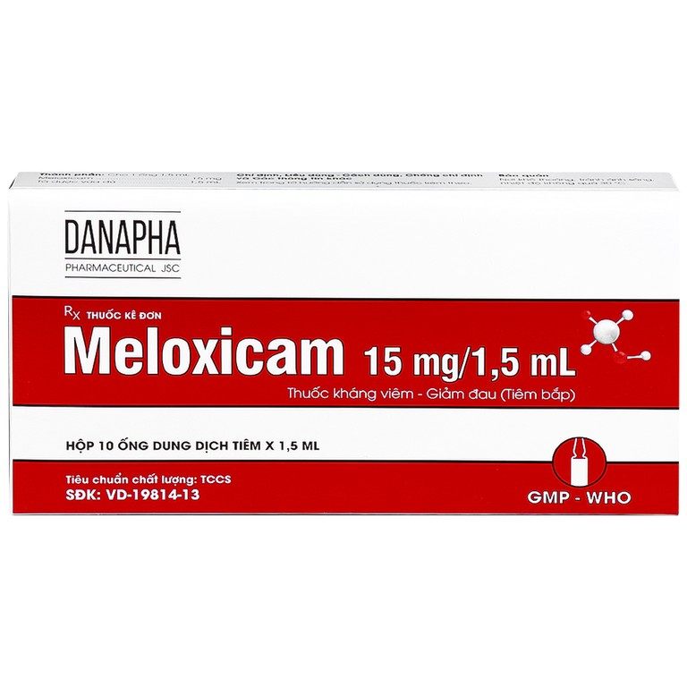 Dung dịch tiêm Meloxicam 15mg/1.5ml Danapha điều trị đau viêm xương khớp (10 ống)