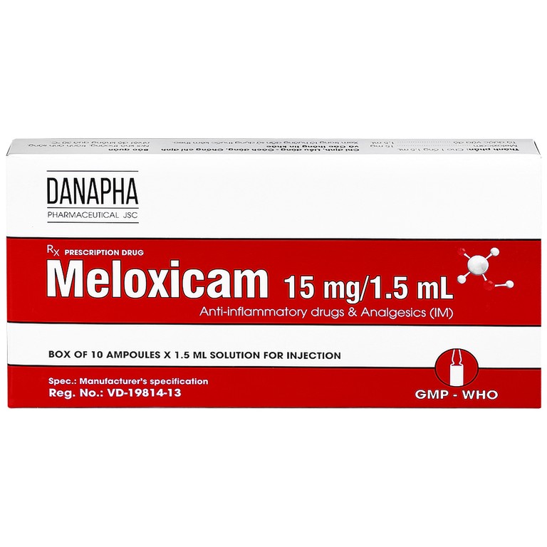 Dung dịch tiêm Meloxicam 15mg/1.5ml Danapha điều trị đau viêm xương khớp (10 ống)