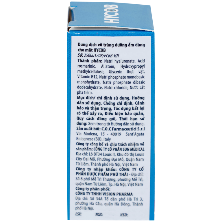 Dung dịch nhãn khoa Hycob 10ml Sun Medical bôi trơn, tạo độ ẩm cho mắt
