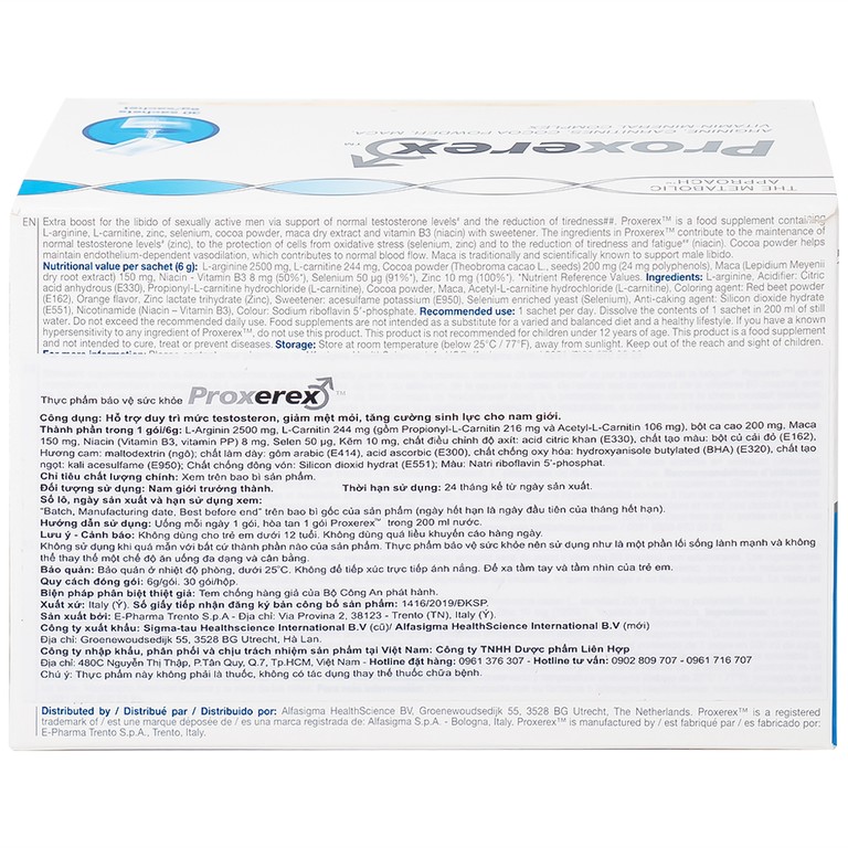 Bột Proxerex Sigma-tau HealthScience tăng cường sinh lực nam giới (30 gói x 6g)