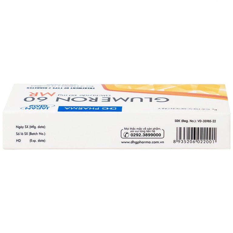 Thuốc Glumeron 60 MR DHG điều trị đái tháo đường típ 2 (2 vỉ x 15 viên)