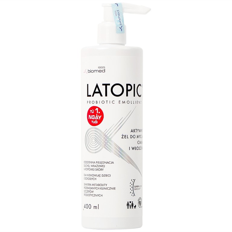 Gel tắm gội Latopic Probiotic Emollient Active dành cho da dị ứng, kích ứng (400ml)