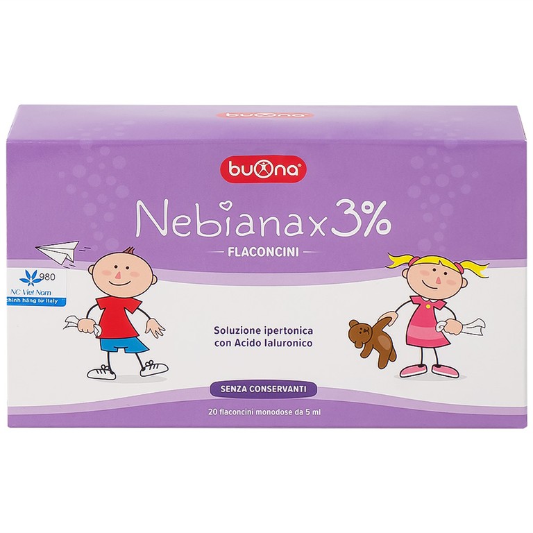 Dung dịch muối ưu trương nhỏ mũi Buona Nebianax 3% làm loãng dịch nhầy ở mũi (20 ống)