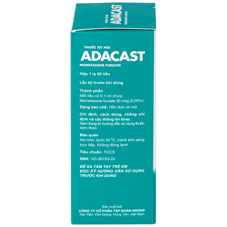 Thuốc xịt mũi Adacast Meraplion điều trị viêm mũi dị ứng, sung huyết và mất mùi, viêm mũi xoang (60 liều)