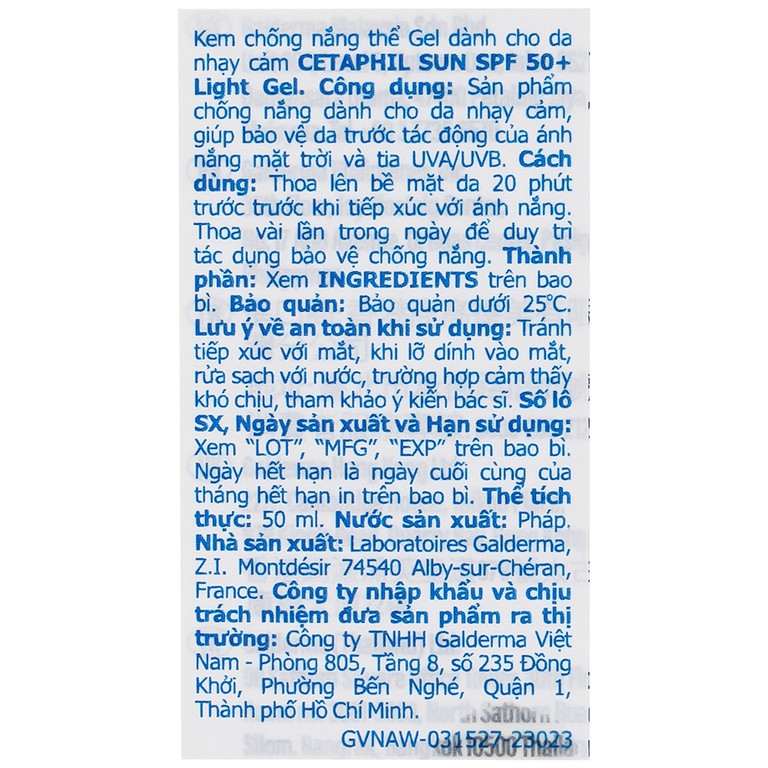 Kem chống nắng Cetaphil Sun Spf 50+ bảo vệ da trước tác động của ánh nắng mặt trời (50ml)