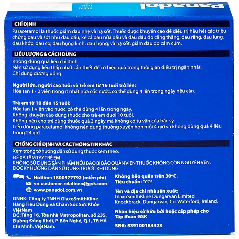 Viên sủi Panadol GSK giảm đau nhẹ và hạ sốt (6 vỉ x 4 viên)