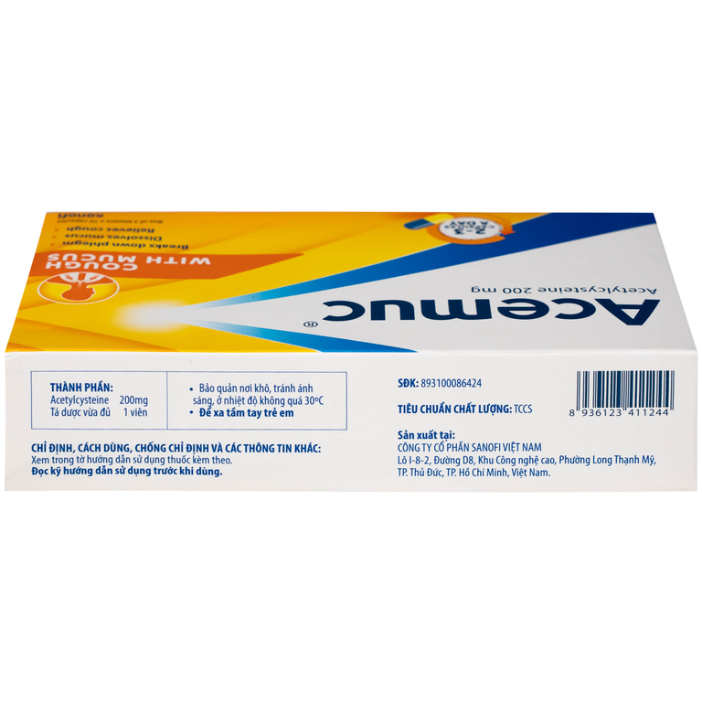 Thuốc Acemuc 200mg Sanofi long đàm, tiêu nhầy, giảm ho (3 vỉ x 10 viên)