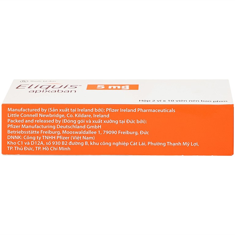 Thuốc Eliquis 5mg Pfizer giúp phòng ngừa biến cố thuyên tắc huyết khối tĩnh mạch (2 vỉ x 10 viên)