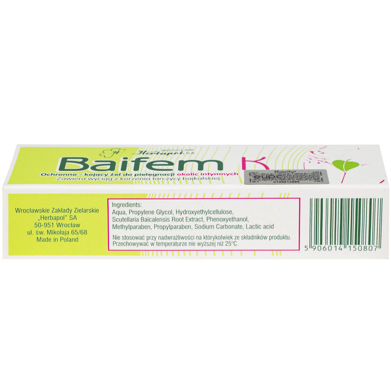 Gel thảo dược Baifem K Herbapol làm dịu nhẹ, giảm cảm giác khó chịu do ngứa, kích ứng, mẩn đỏ da (15g)