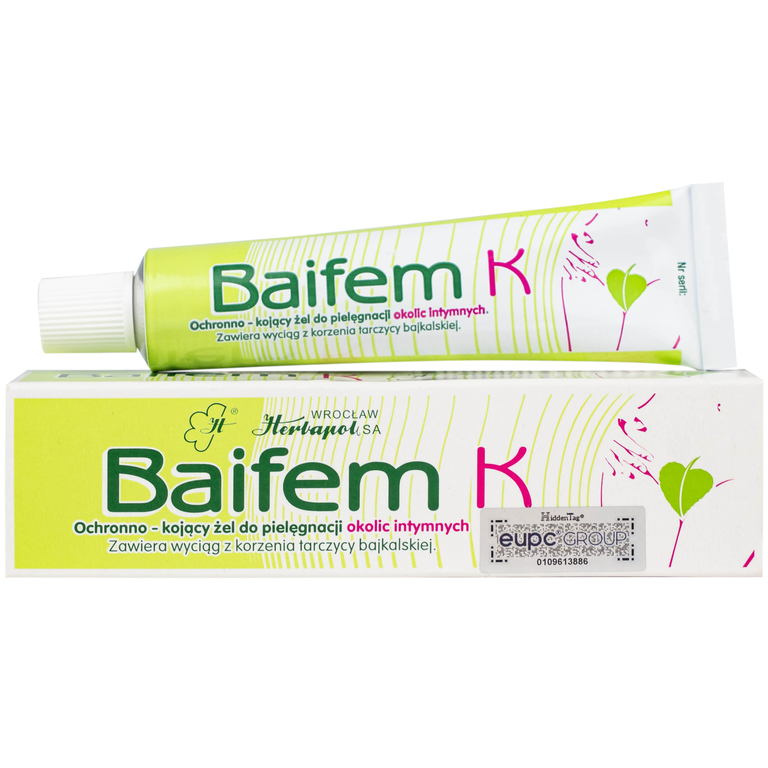 Gel thảo dược Baifem K Herbapol làm dịu nhẹ, giảm cảm giác khó chịu do ngứa, kích ứng, mẩn đỏ da (15g)