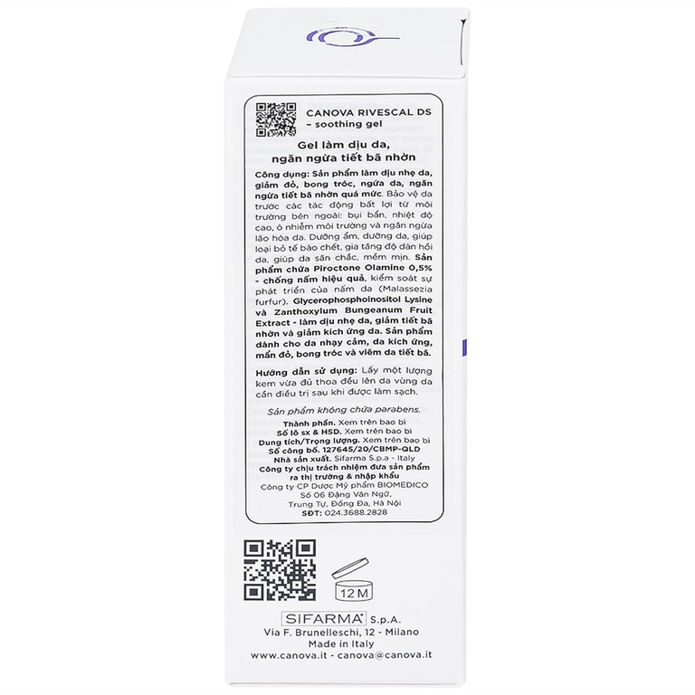 Gel bôi Canova Rivescal DS Soothing Gel Siflarma làm dịu da, ngăn ngừa tiết bã nhờn (50ml)