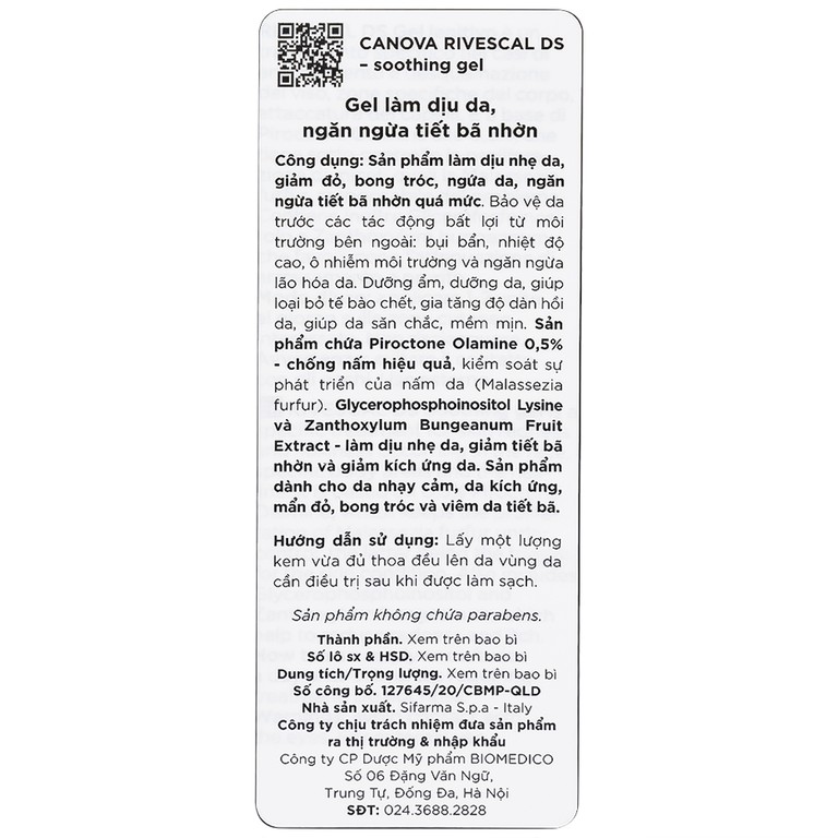 Gel bôi Canova Rivescal DS Soothing Gel Siflarma làm dịu da, ngăn ngừa tiết bã nhờn (50ml)