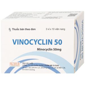 Thuốc Vinocyclin 50 Medisun điều trị mụn trứng cá, nhiễm trùng đường hô hấp (3 vỉ x 10 viên)