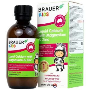 Siro Brauer Kids Liquid Calcium with Magnesium And Zinc hỗ trợ xương, răng phát triển chắc khỏe cho bé (200ml)