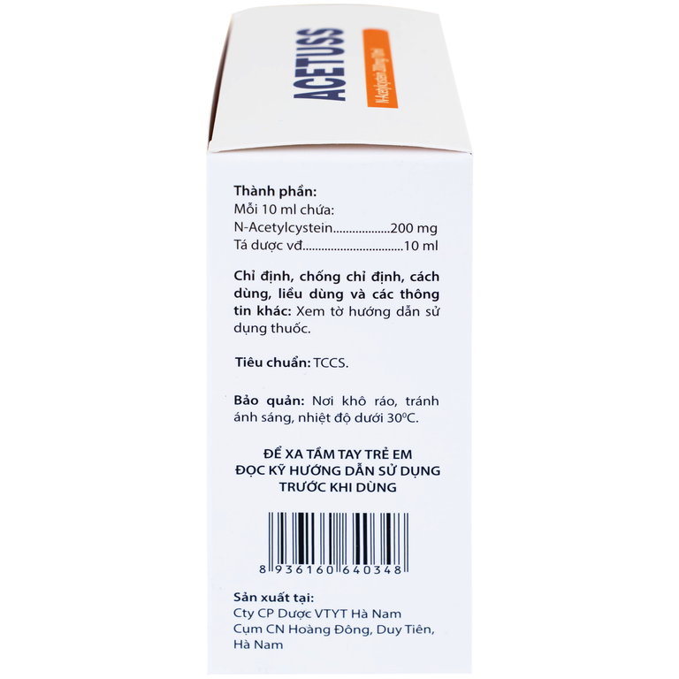 Dung dịch uống Acetuss Hà Nam tiêu nhầy trong bệnh viêm phế quản, bệnh nhầy nhớt (20 ống)
