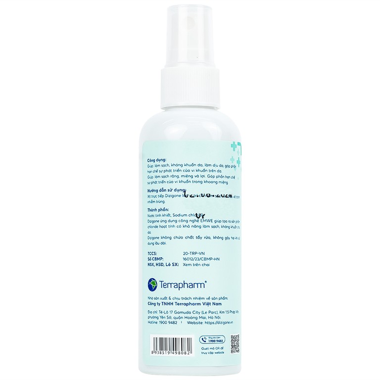 Xịt kháng khuẩn Dizigone Spray Terrapharm giúp kháng khuẩn, phục hồi tổn thương da (100ml)