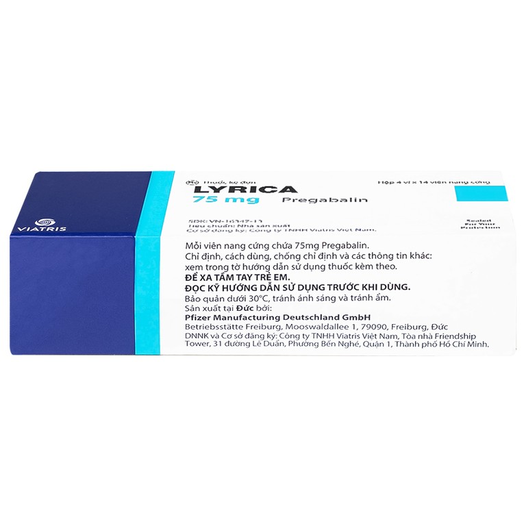 Viên nang cứng Lyrica 75mg Viatris điều trị đau thần kinh, động kinh cục bộ (4 vỉ x 14 viên)